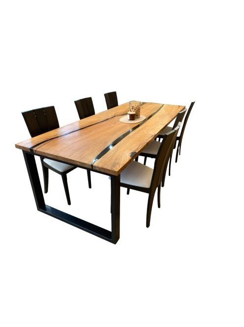 Pub - 230x90cm -8 személyes tömörfa-epoxy műgyanta étkezőasztal 