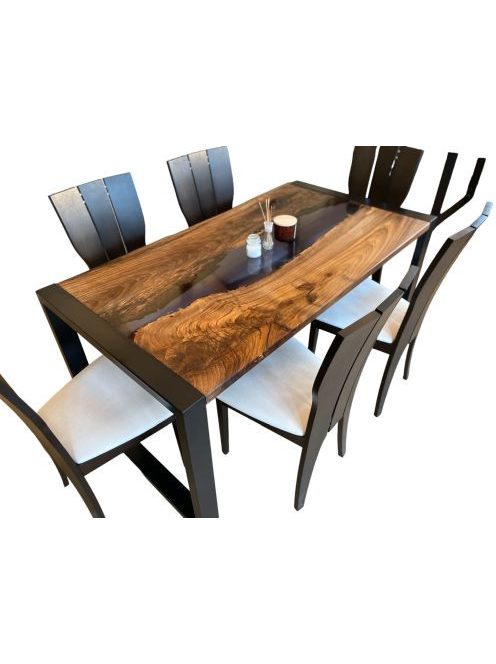 Django 160x85 - 6 személyes tömörfa-epoxy műgyanta étkezőasztal 